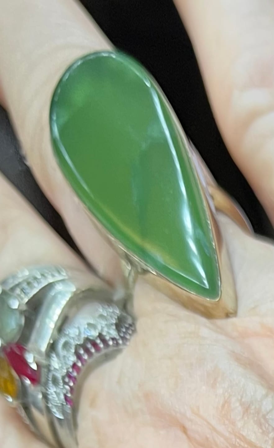 Customer photo review of Nephrite Jade Ring Size 8 (German Silver)
