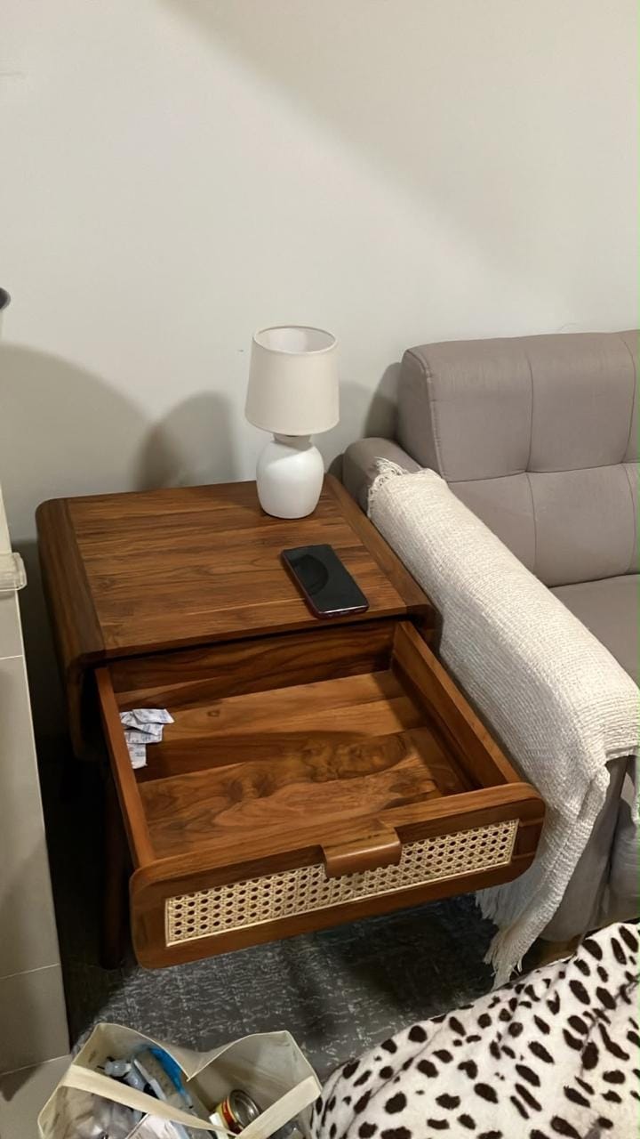 Customer photo review of Teak Side Table with Premium Rattan Accent