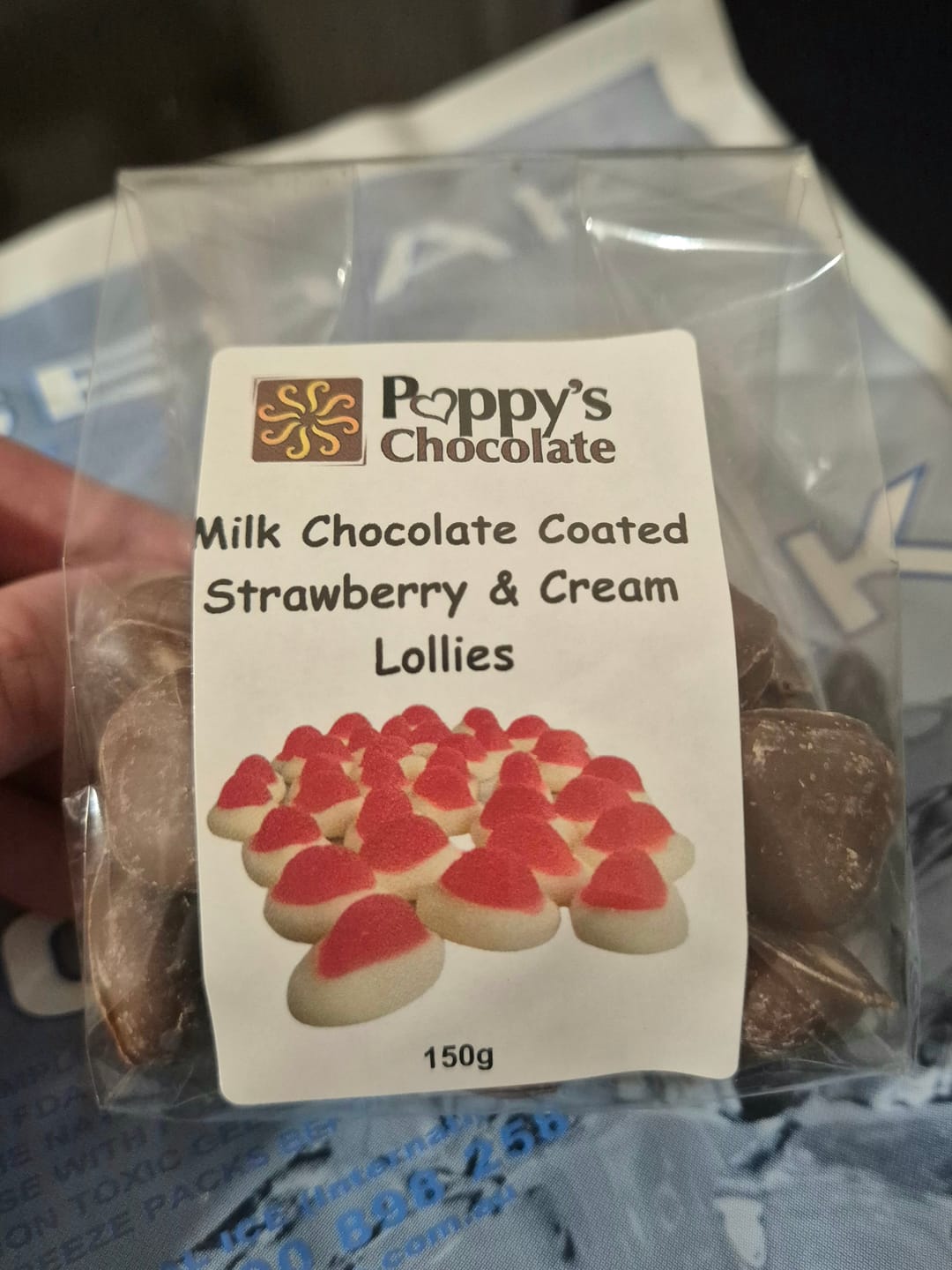Customer photo review of Milk Chocolate coated Strawberry & Cream lollies