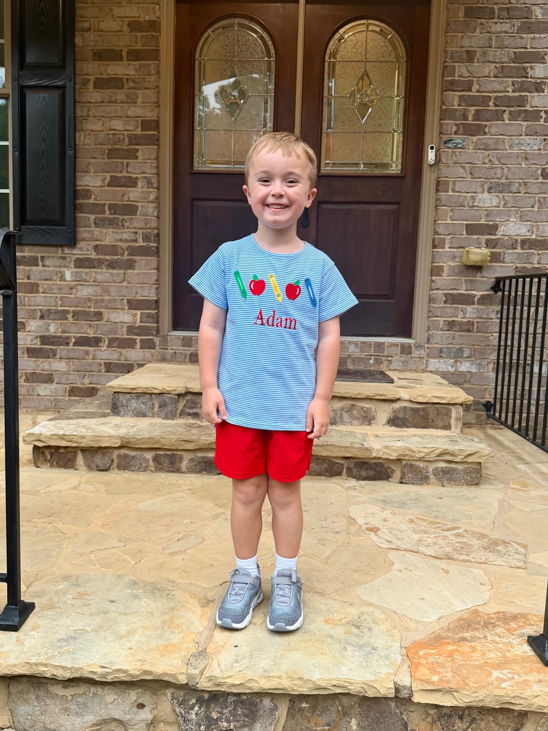 Customer photo review of School Time Blue Stripe Short Sleeve Shirt