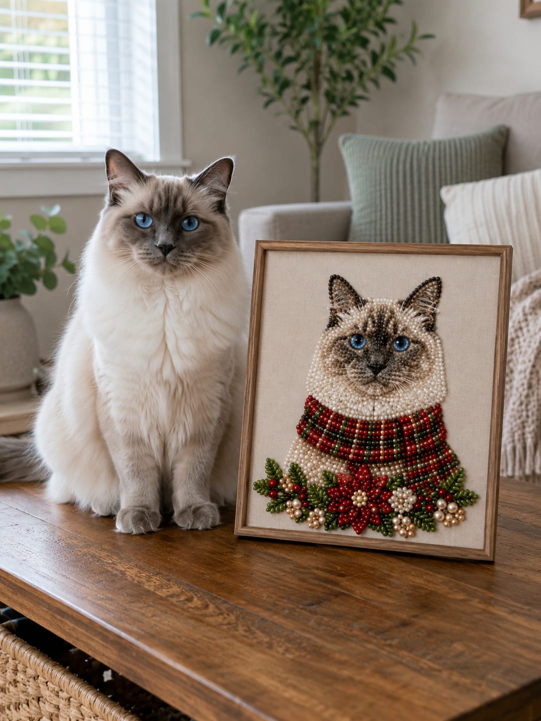 Customer photo review of Personalized 3D Pearl Art DIY Kit – Custom Pet Christmas Portrait with Festive Scarf, Handmade Holiday Wall Decor Gift for Pet Lovers