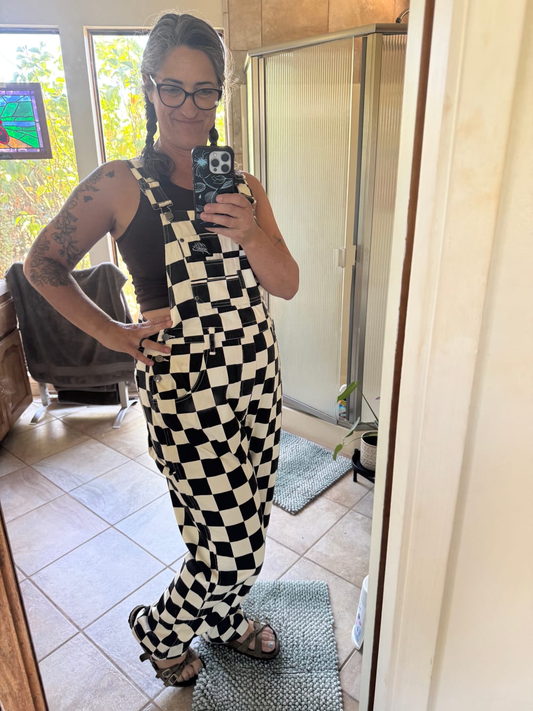 Customer photo review of Born Bad Washed Overalls - Checkered