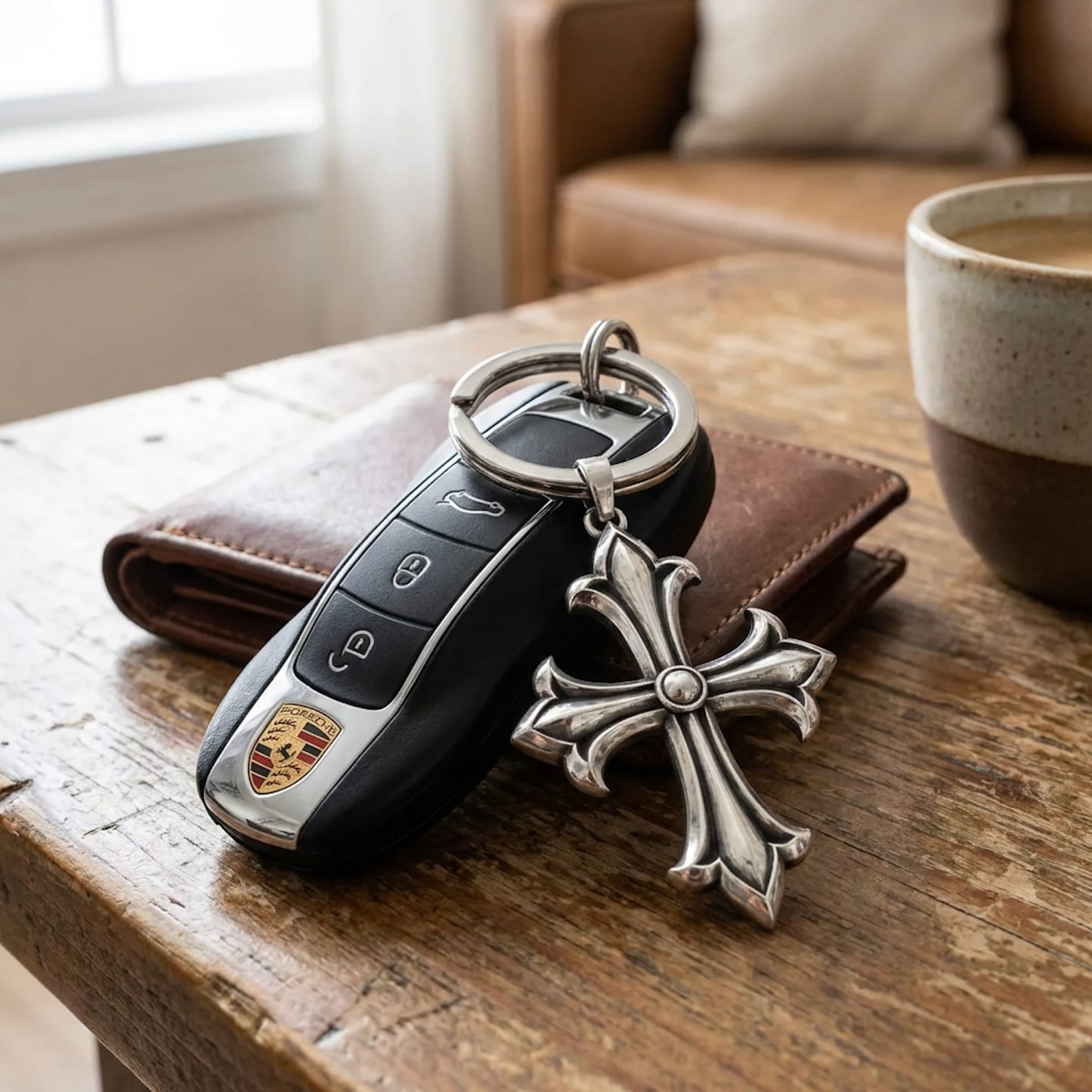 Customer photo review of Sterling Silver Gothic Cross Keychain Pendant