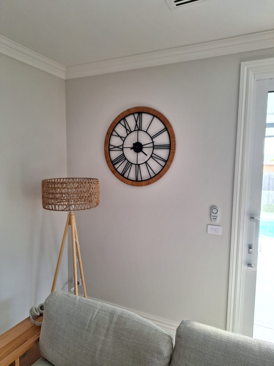 Customer photo review of Hugo French Country Wall Clock, Rattan-Wrapped Frame with Black Iron Roman Numerals 76.5cm