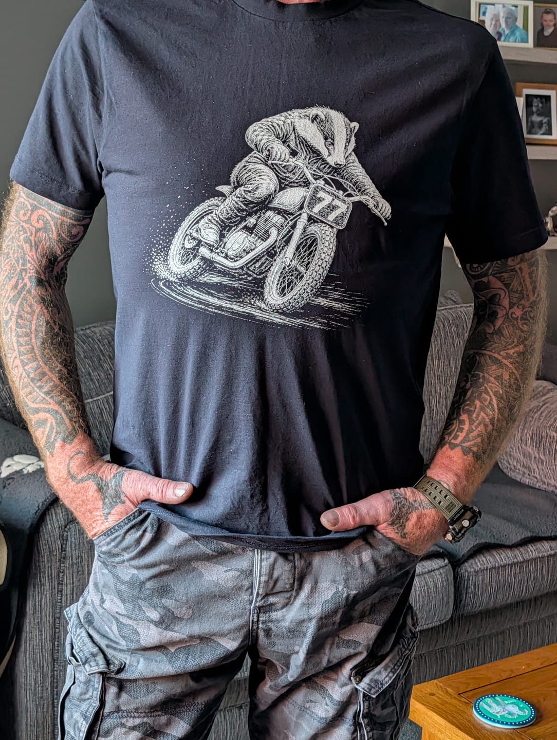 Customer photo review of BADGER-RIDER-046 T-Shirt