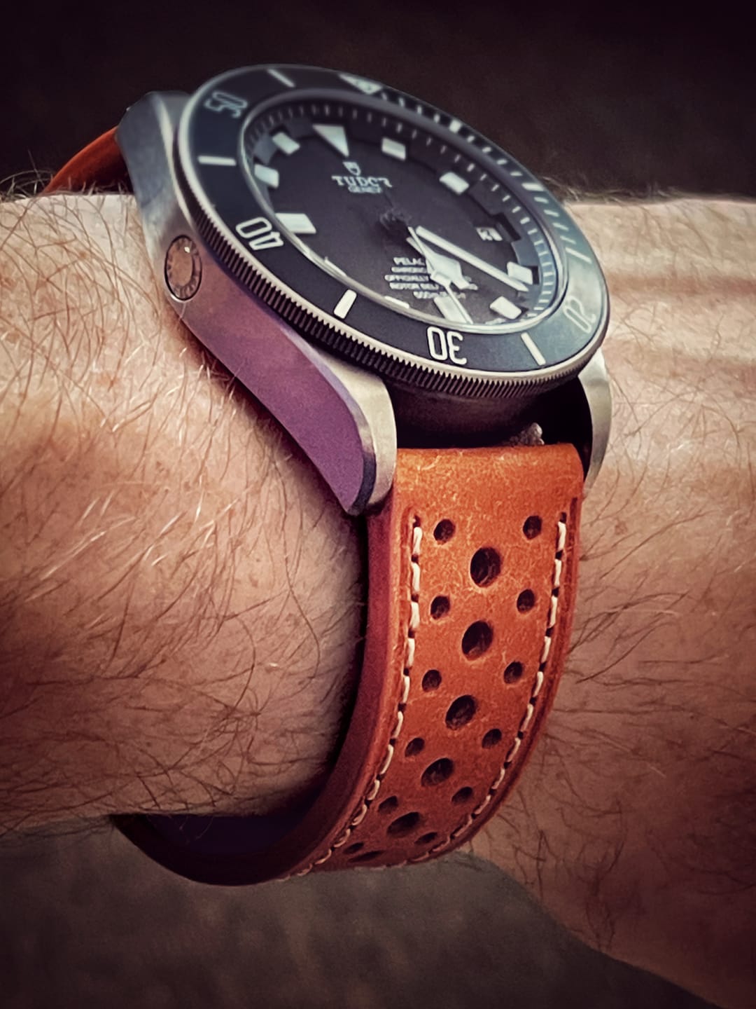 Customer photo review of Enzo Genuine Italian Perforated Rally Racing Watch Strap