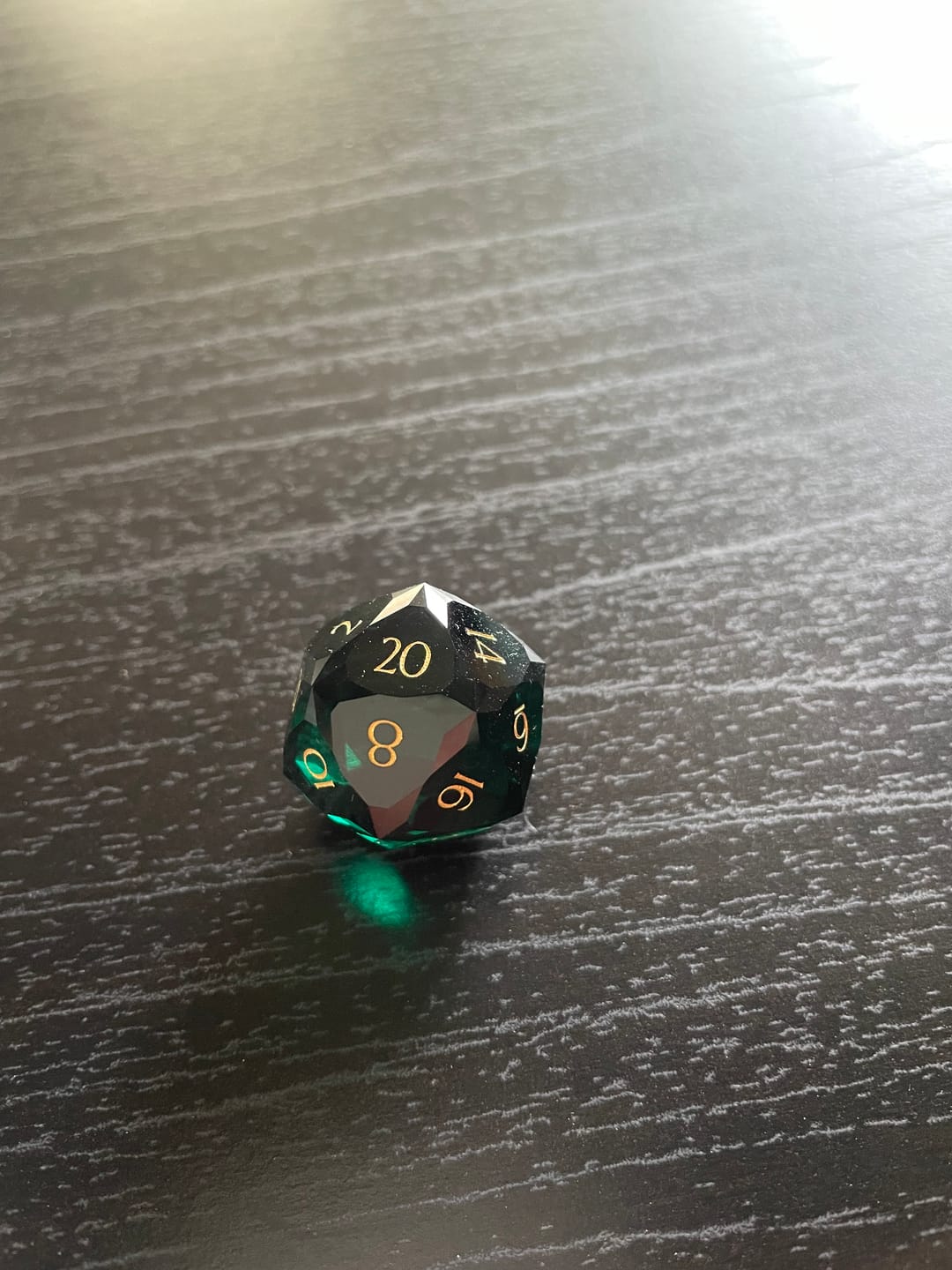 Customer photo review of URWizards D&D Multi-faceted Colorful Glass Engraved Dice Set