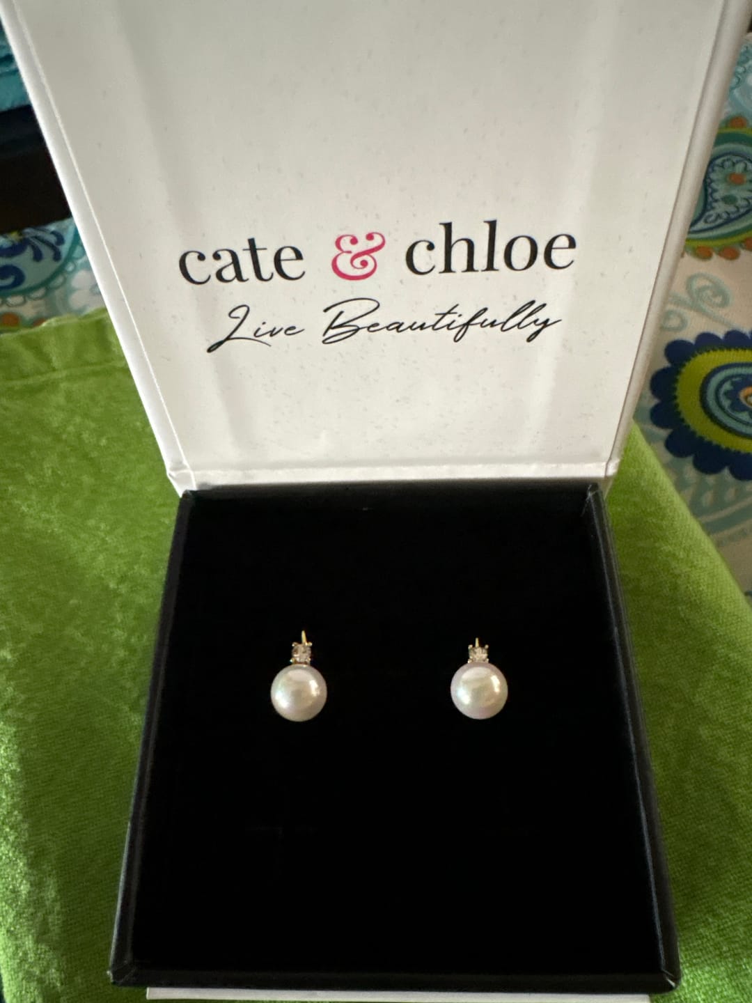 Customer photo review of Cassie 18k White Gold Plated Pearl Drop Earrings with Swarovski Crystals