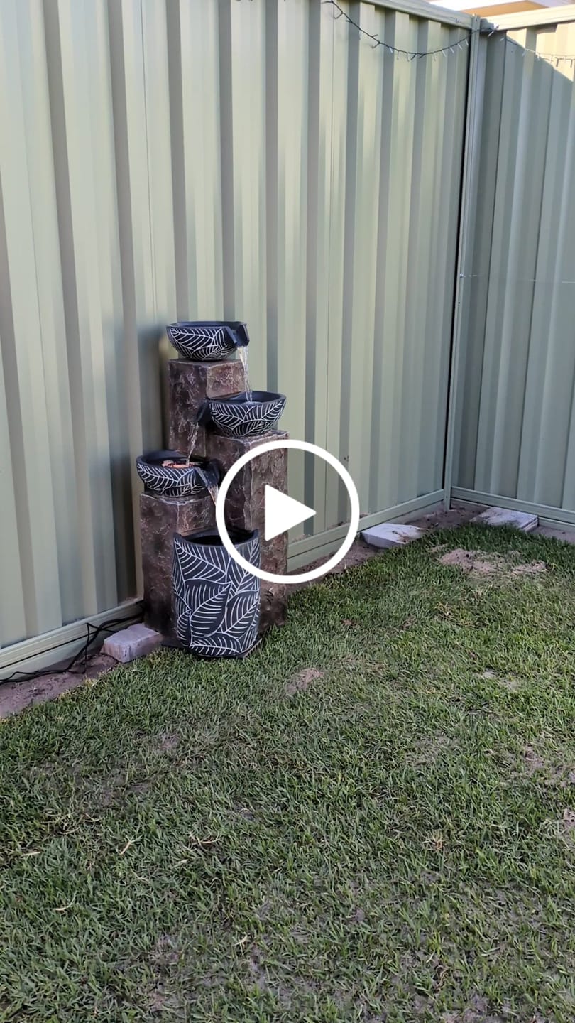 Customer video review of Stone Leaf 4-Tier Bowls Fountain - Granite Stone Effect