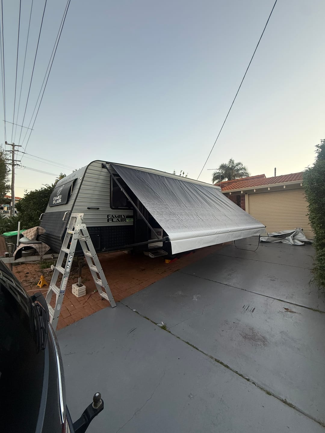 Customer photo review of Awning Replacement Vinyl - Black Fade WA1001 White Flap