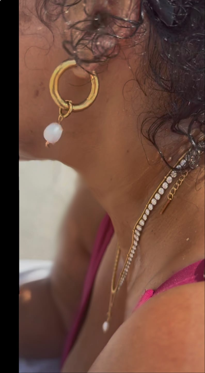 Customer photo review of Bethany Pearl Drop Hoop