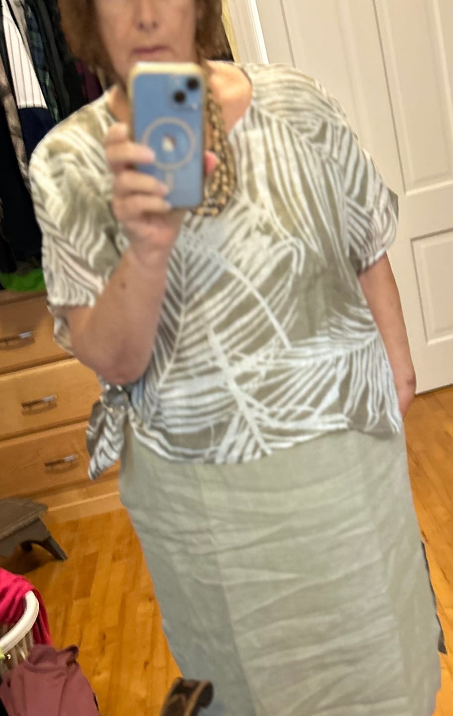 Customer photo review of Palm Leaf Venice Linen Gauze Floaty Top