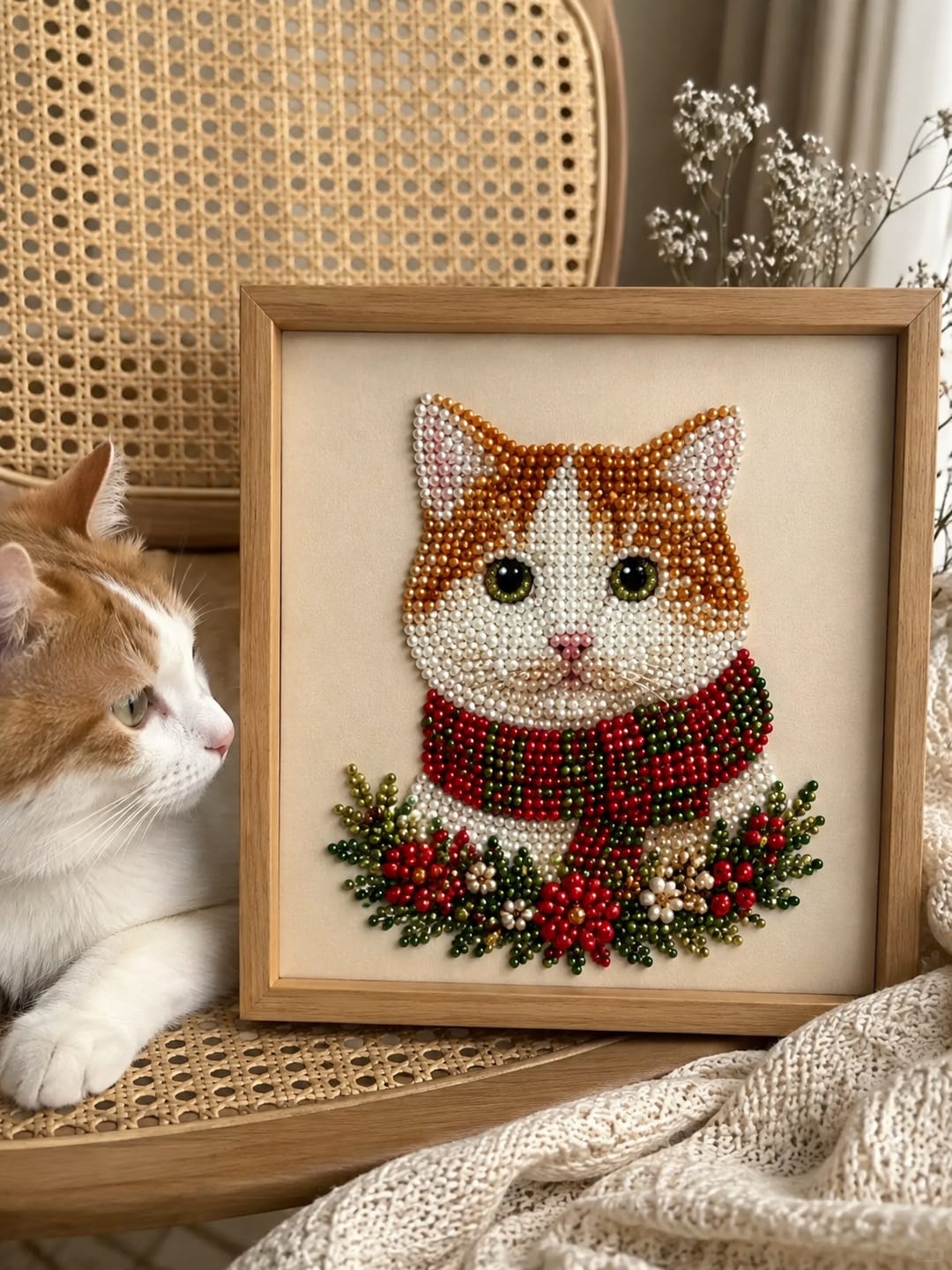 Customer photo review of Personalized 3D Pearl Art DIY Kit – Custom Pet Christmas Portrait with Festive Scarf, Handmade Holiday Wall Decor Gift for Pet Lovers