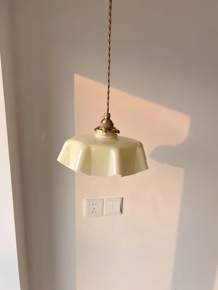 Customer photo review of French Flower Pendant Light, Pleated Glass Shade, Brass, E27