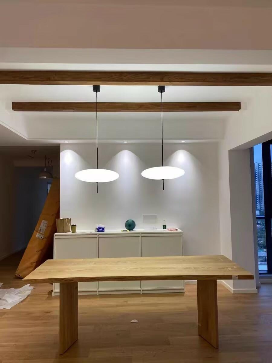 Customer photo review of Opal Disc Pendant Light, Opalescent Shade, Black or White, E26/E27