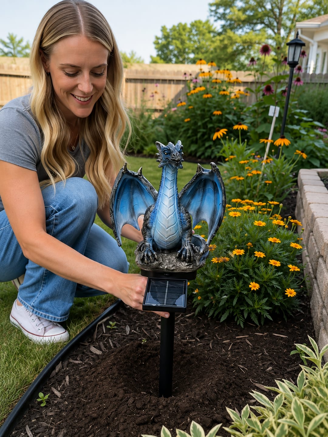 Customer photo review of Solar Dragon Garden Figure with LED Light
