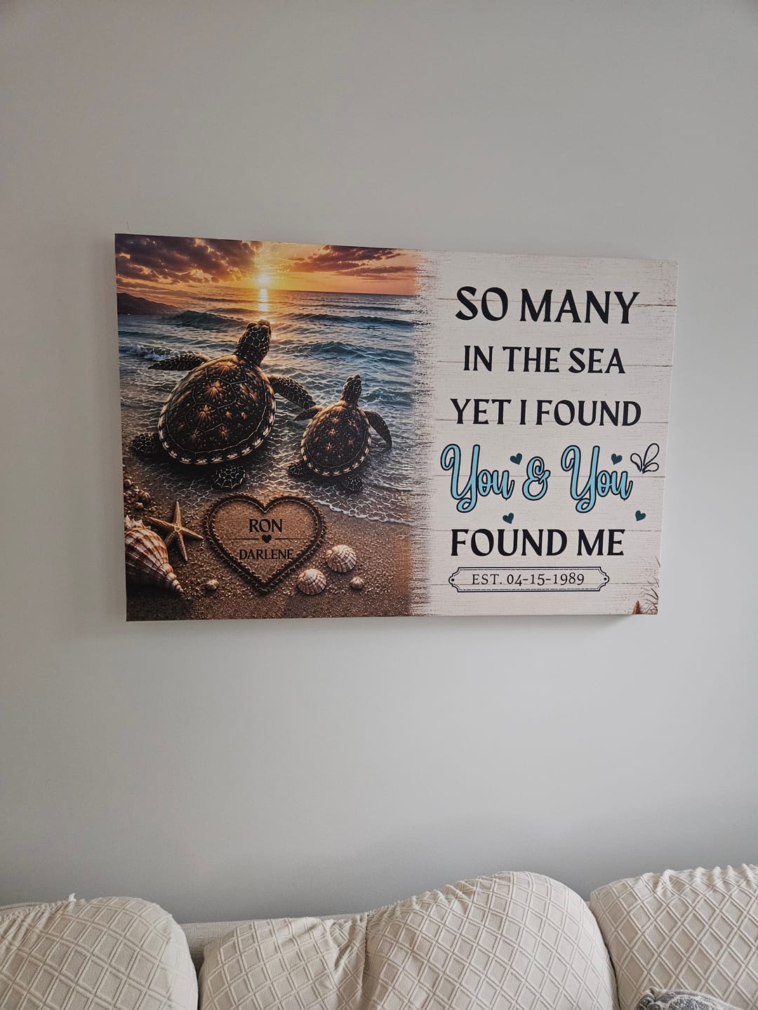 Customer photo review of Personalized Turtle Couple Canvas - So Many in the Sea Yet I Found You