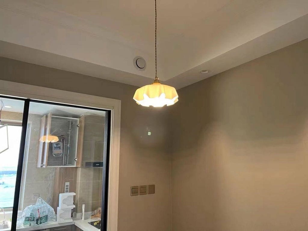 Customer photo review of French Flower Pendant Light, Pleated Glass Shade, Brass, E27