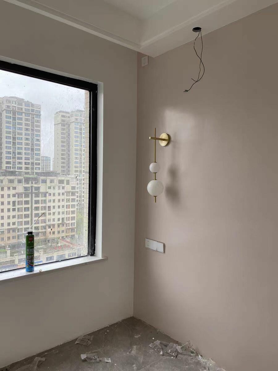 Customer photo review of Wall Lamp, Stacked Glass Globes, Matte White Shades, Integrated LED, Dimmable