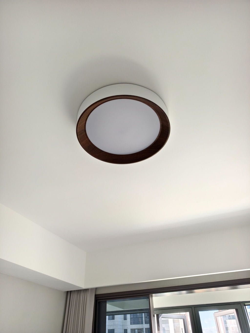 Customer photo review of Oreen Flush Mount Ceiling Light, Wood-Tone Frame, Acrylic, LED, Dimmable
