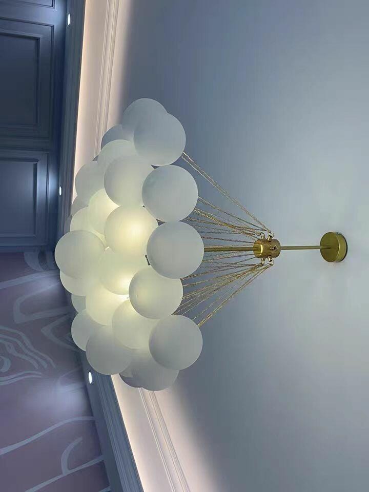 Customer photo review of Bubble Chandelier, Hand-Frosted Glass Globes, Gold or Black, E27