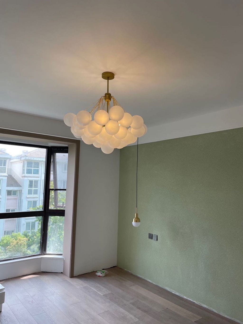 Customer photo review of Bubble Chandelier, Hand-Frosted Glass Globes, Gold or Black, E27