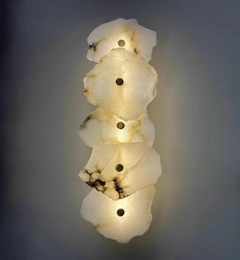 Customer photo review of Petra Wall Sconce, Genuine Alabaster Shade, Gold Finish, Integrated LED