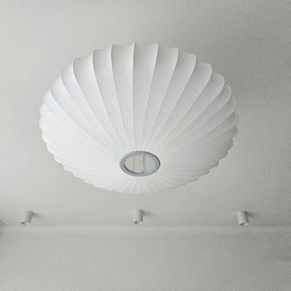 Customer photo review of Pendant Light, Crisscross Bubble, Mulberry Silk, Steel Wireframe, E26