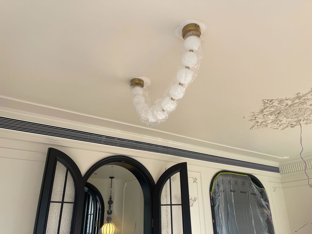 Customer photo review of Necklace Pendant Light, Hand-Blown Glass Globes, Integrated LED, Dimmable