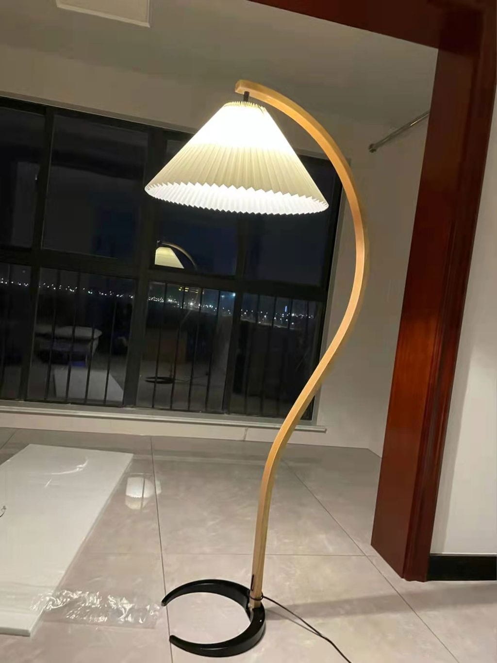 Customer photo review of Floor Lamp, Caprani Beechwood & Linen Shade, E26/E27, Plug-In