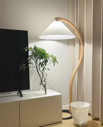 Customer photo review of Floor Lamp, Caprani Beechwood & Linen Shade, E26/E27, Plug-In