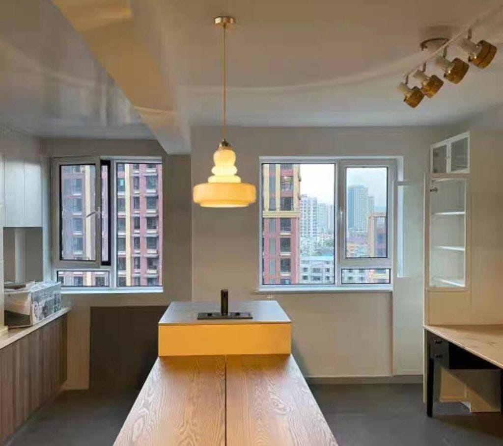 Customer photo review of Schoolhouse Pendant Light, Glass Shade, Beige or Green, E27