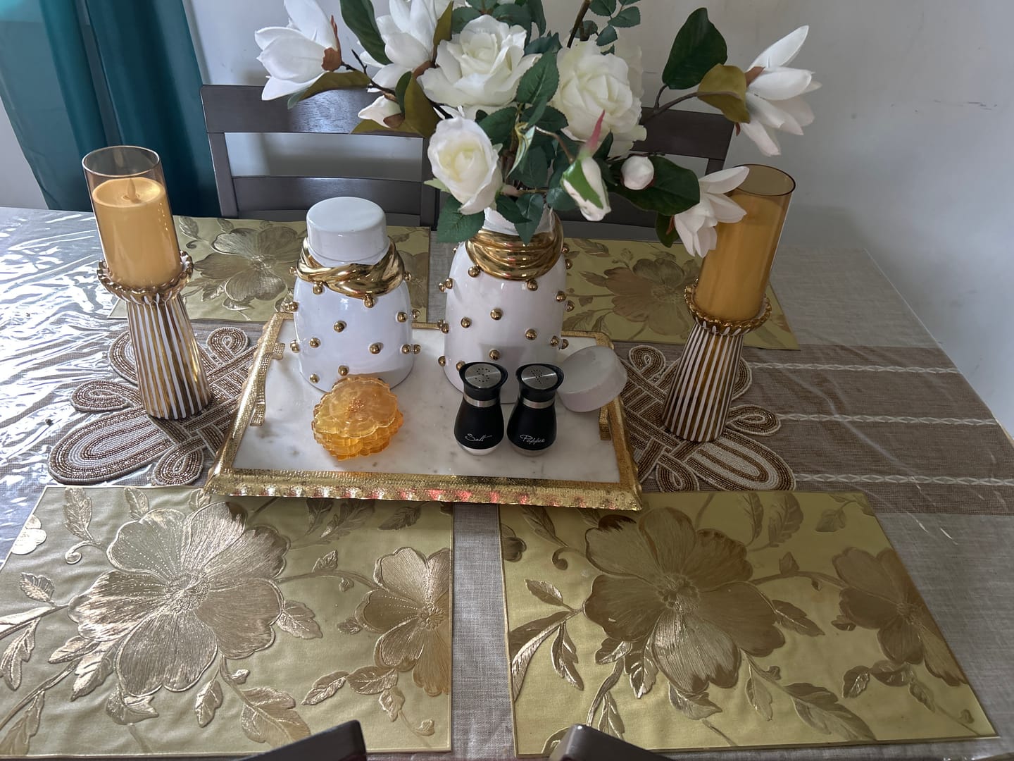 Customer photo review of Gold Beaded Table Runner