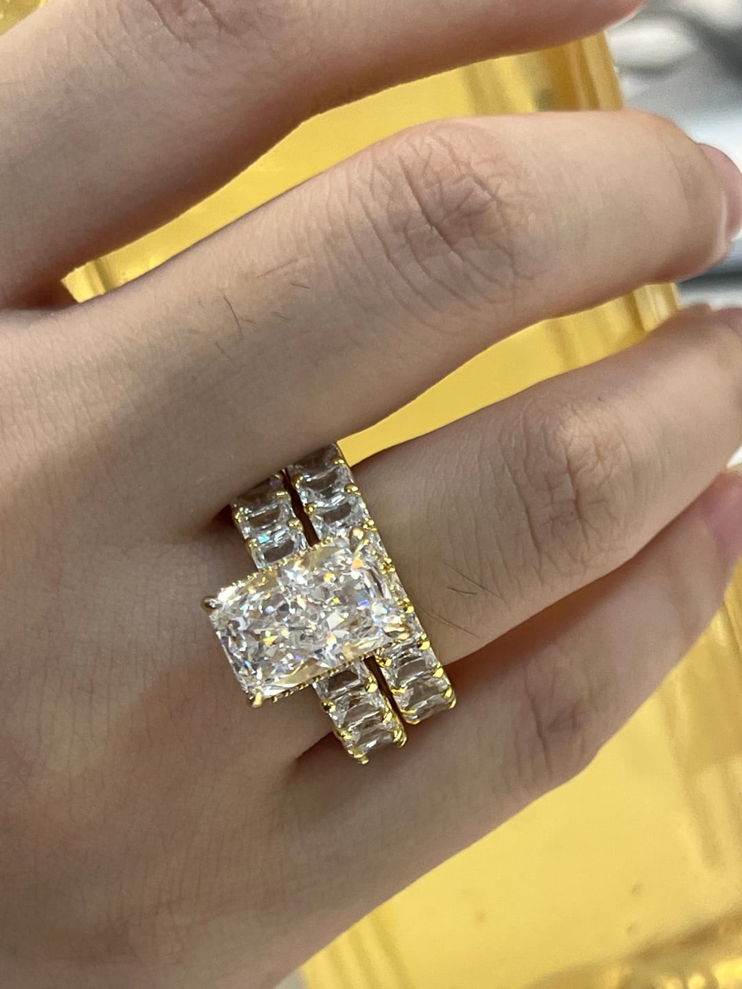 Customer photo review of S925 5.0Ct Luxe Radiant Cut Engagement Ring Travel Ring With Radiant Cut Wedding Band