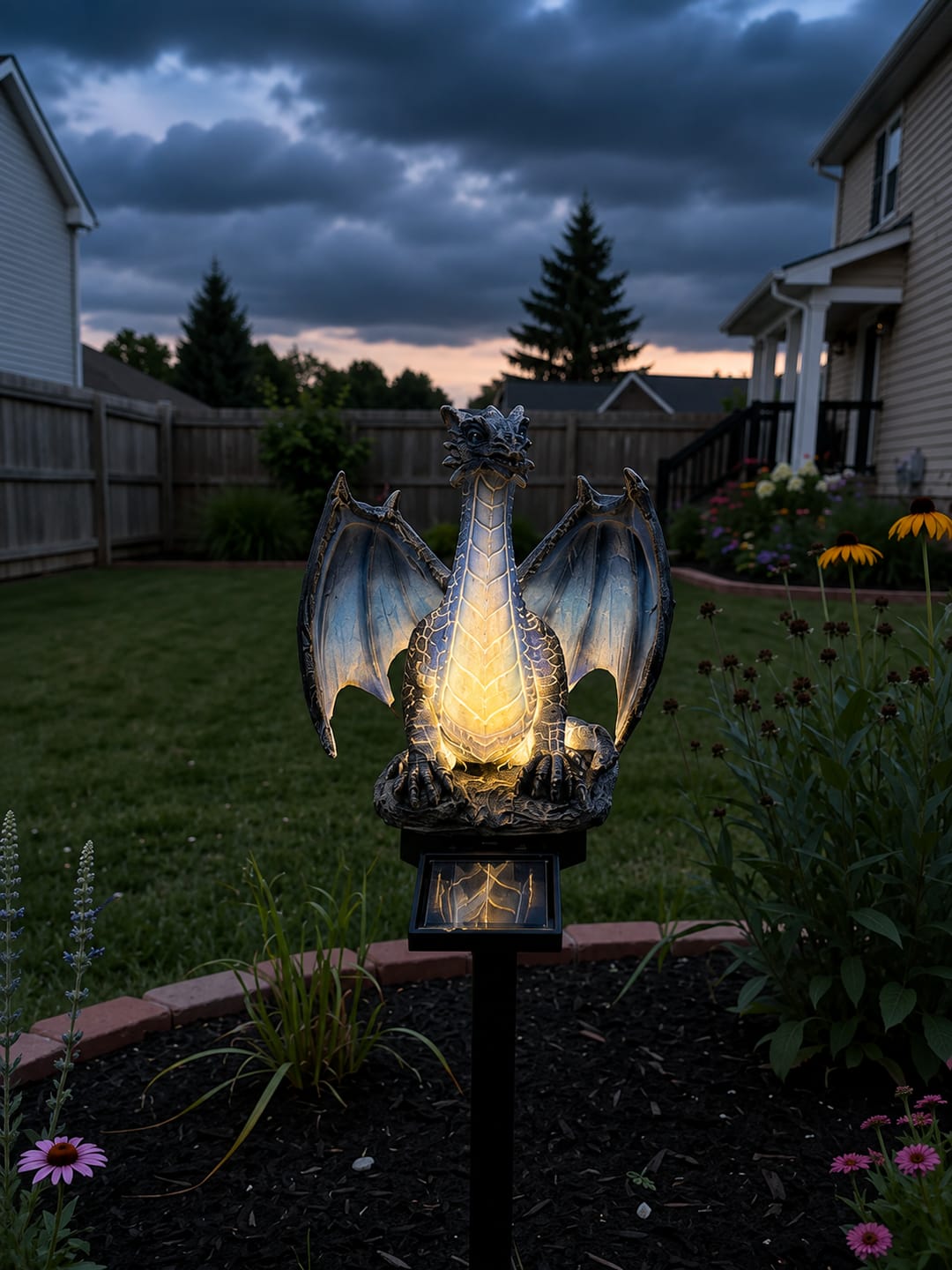 Customer photo review of Solar Dragon Garden Figure with LED Light