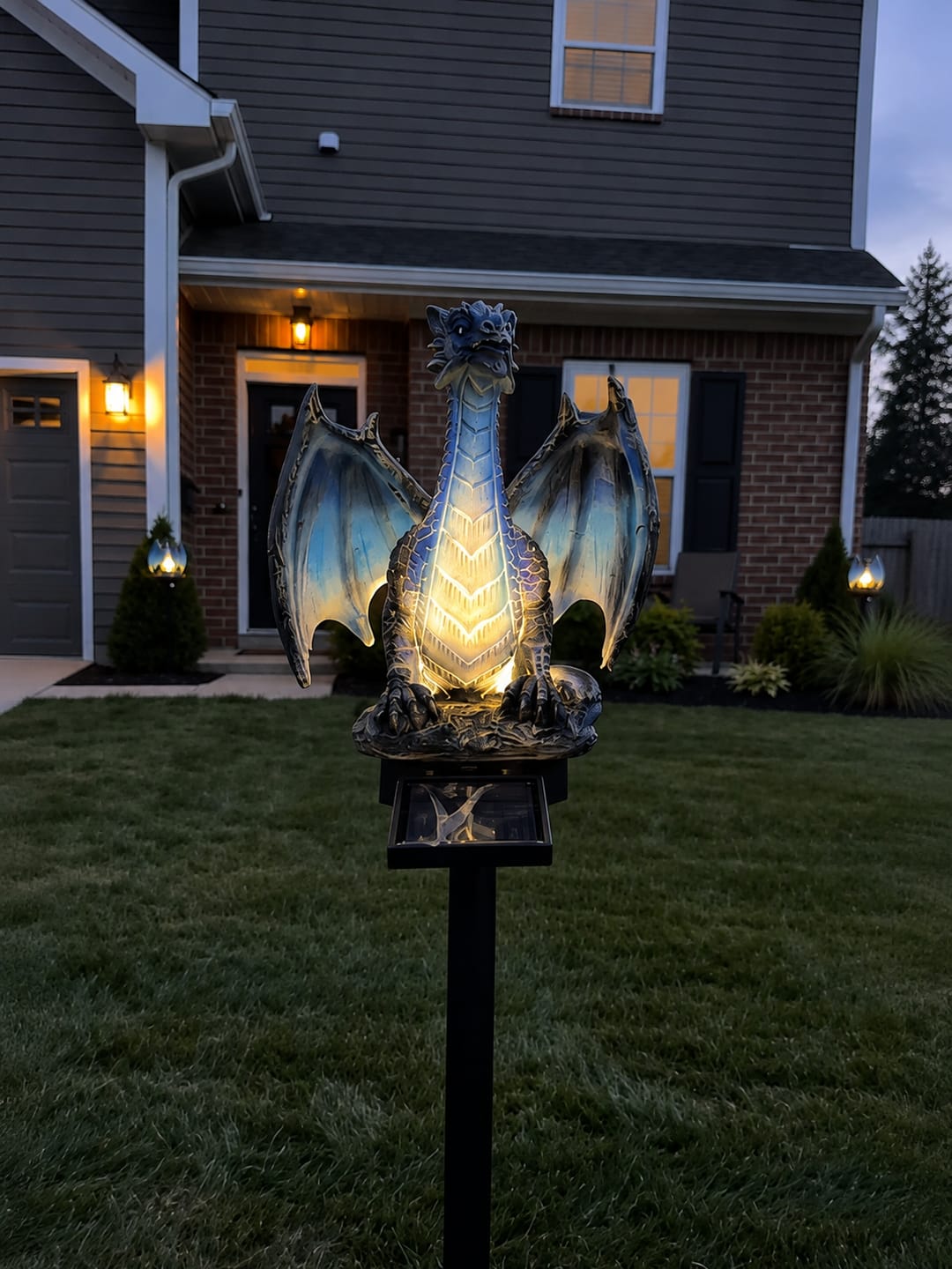 Customer photo review of Solar Dragon Garden Figure with LED Light