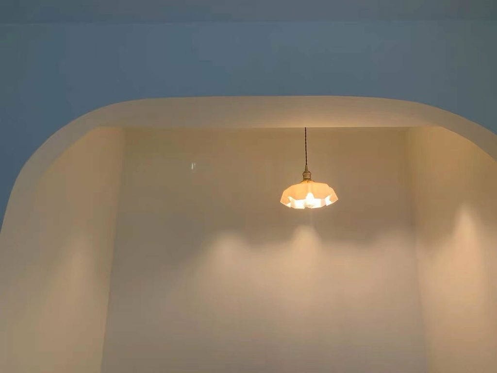 Customer photo review of French Flower Pendant Light, Pleated Glass Shade, Brass, E27