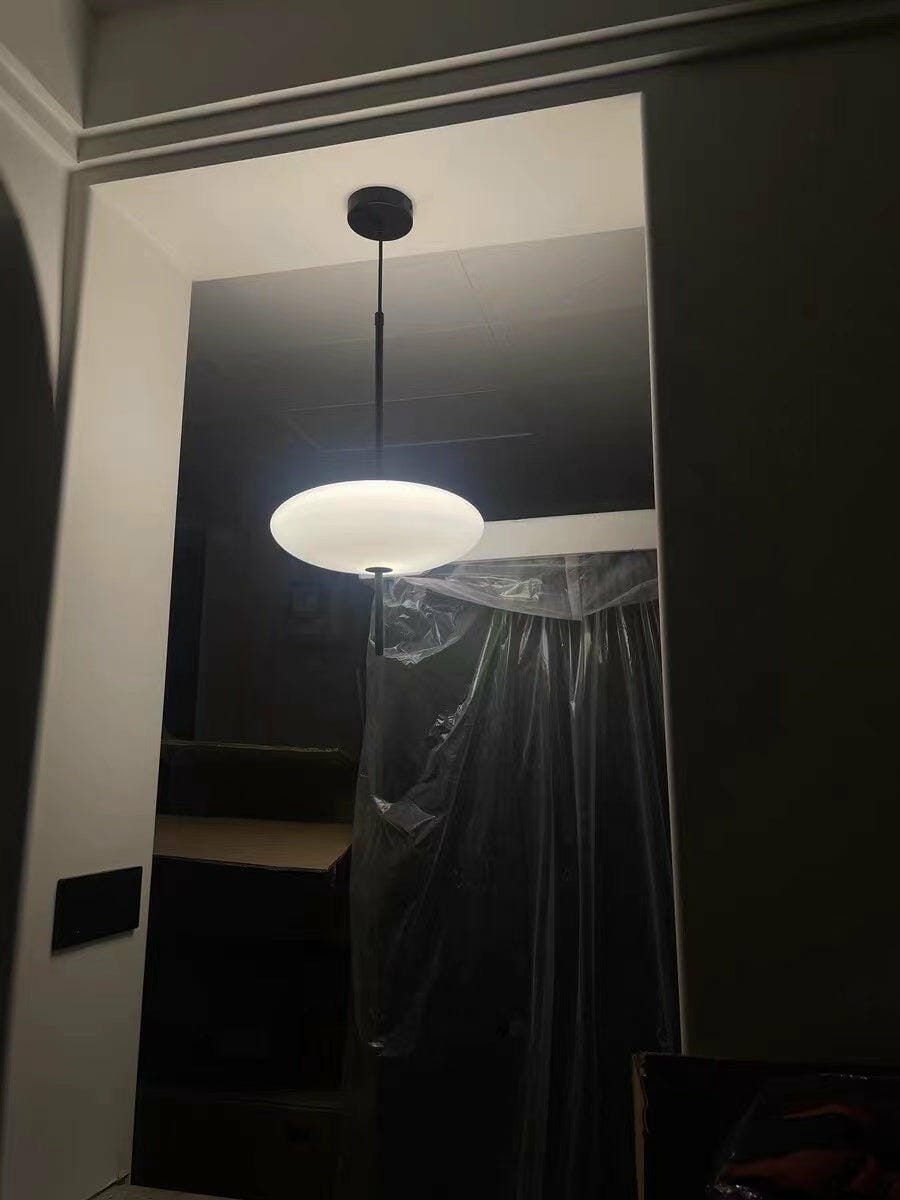 Customer photo review of Opal Disc Pendant Light, Opalescent Shade, Black or White, E26/E27