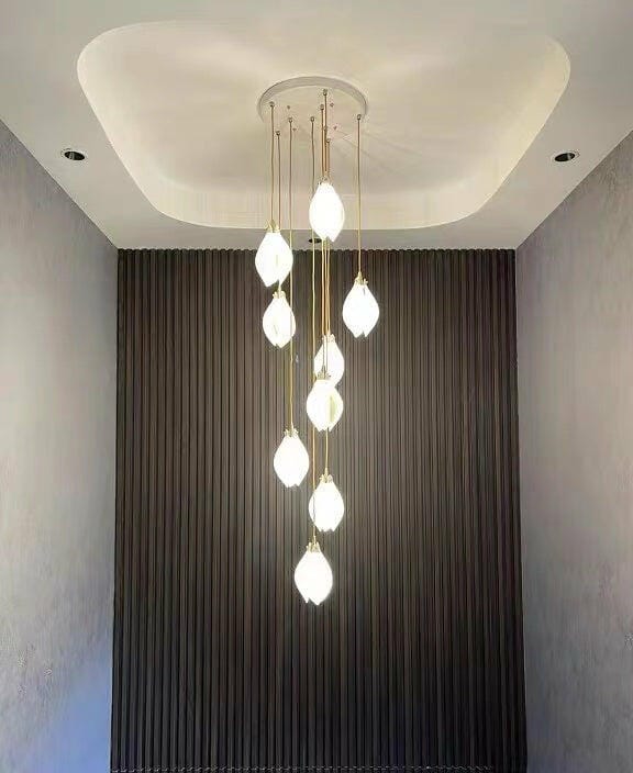 Customer photo review of Pendant Light, Ceramic Flower Shades, Brass & White, G9 LED