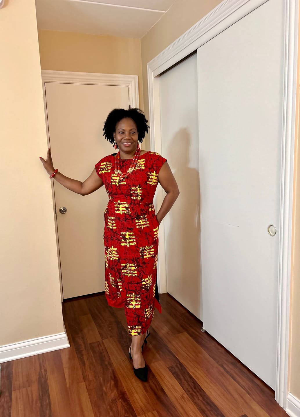 Customer photo review of VICTORIA AFRICAN PRINT CAP SLEEVE MIDI DRESS