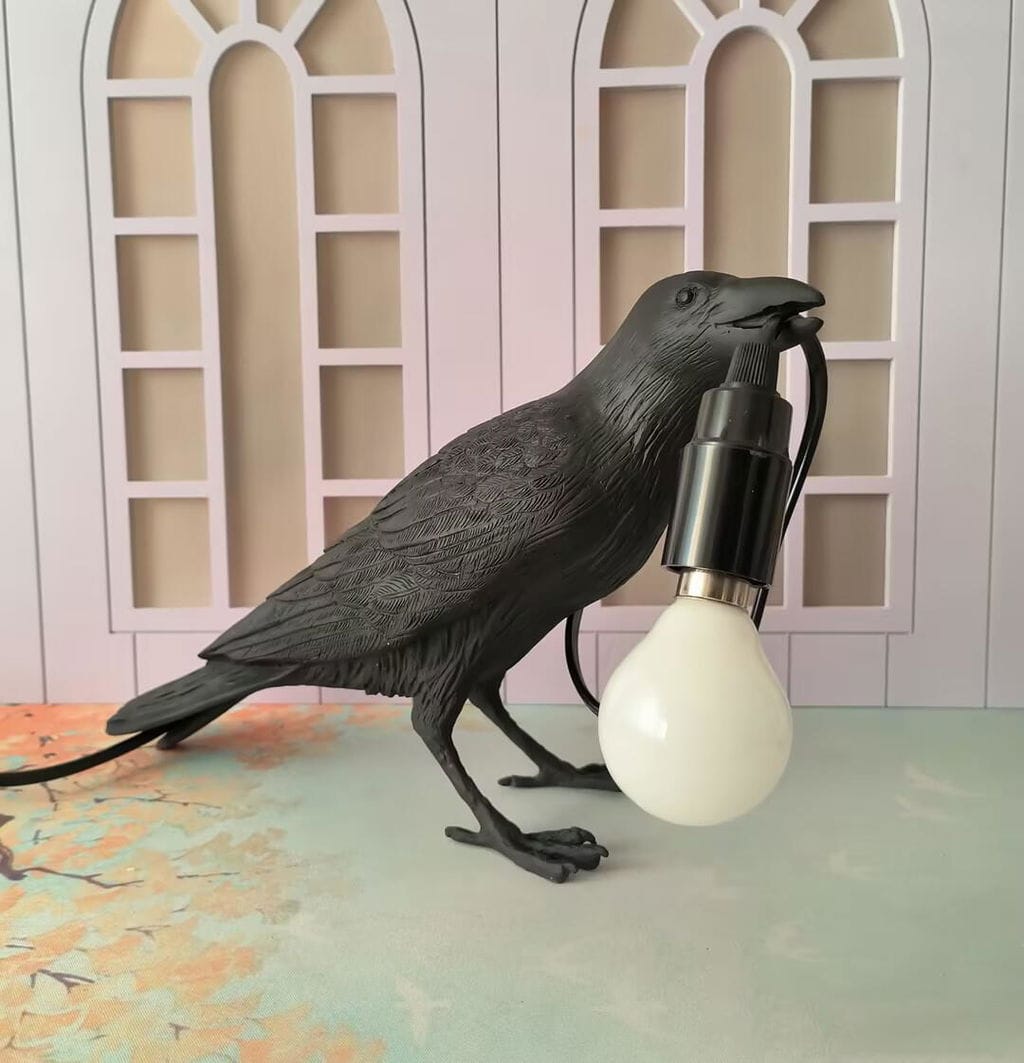 Customer photo review of Table Lamp, Raven Resin Sculpture, E14 Edison Bulb, White or Black