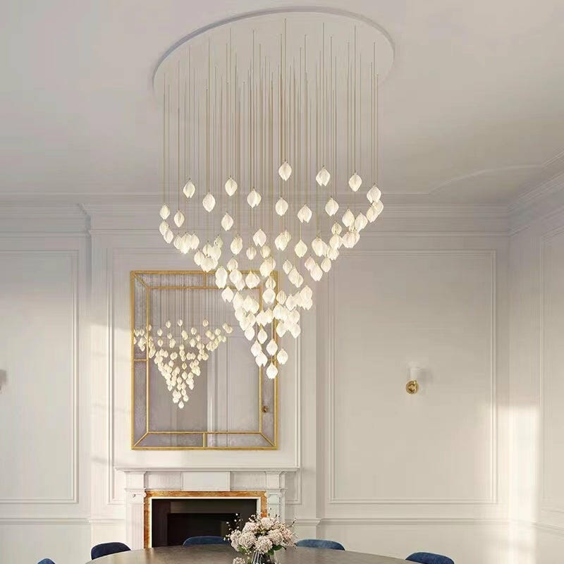 Customer photo review of Pendant Light, Ceramic Flower Shades, Brass & White, G9 LED