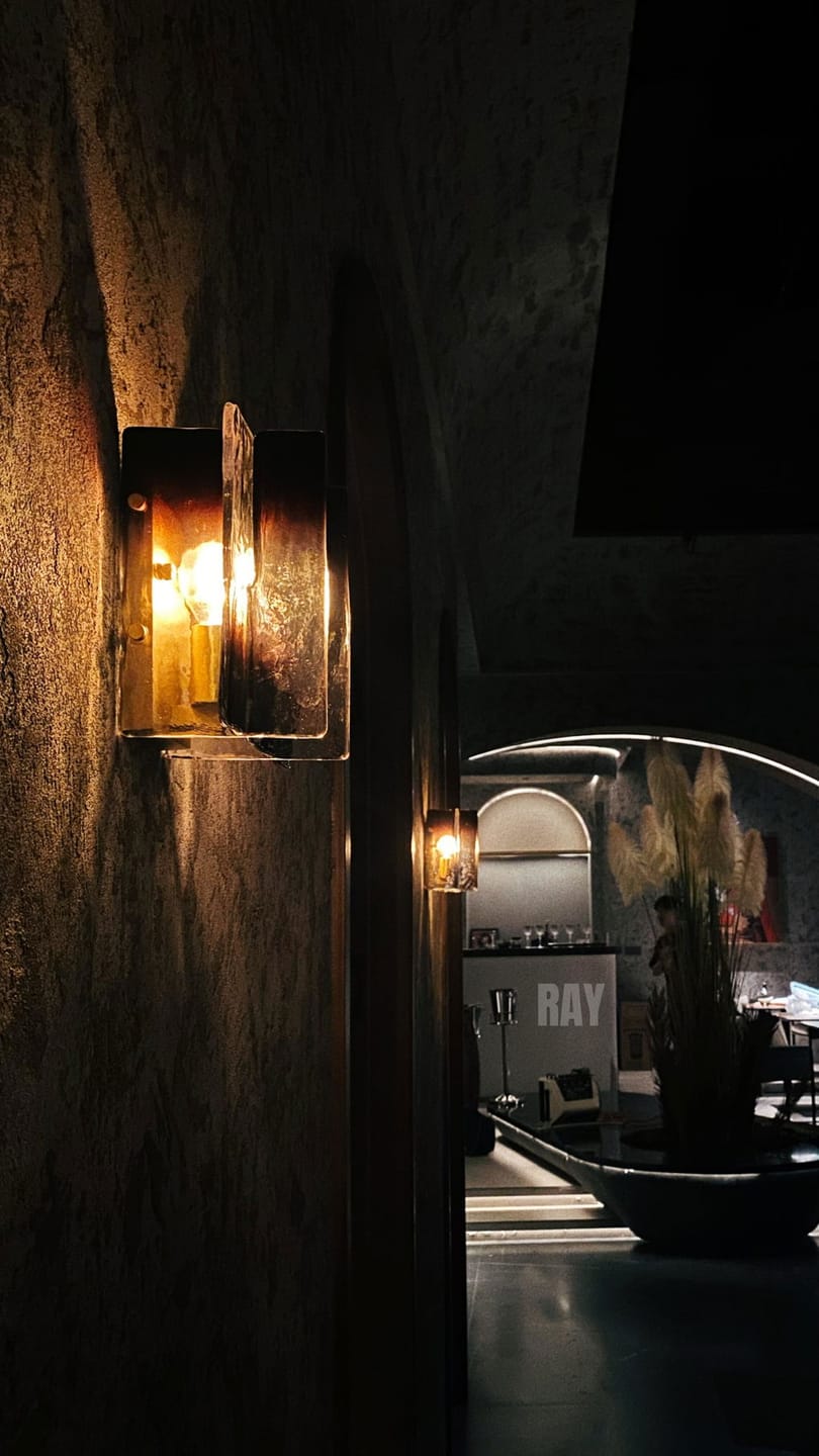 Customer photo review of Blason Wall Sconce, Brass Frame, Wine Red Glass, E12/E14