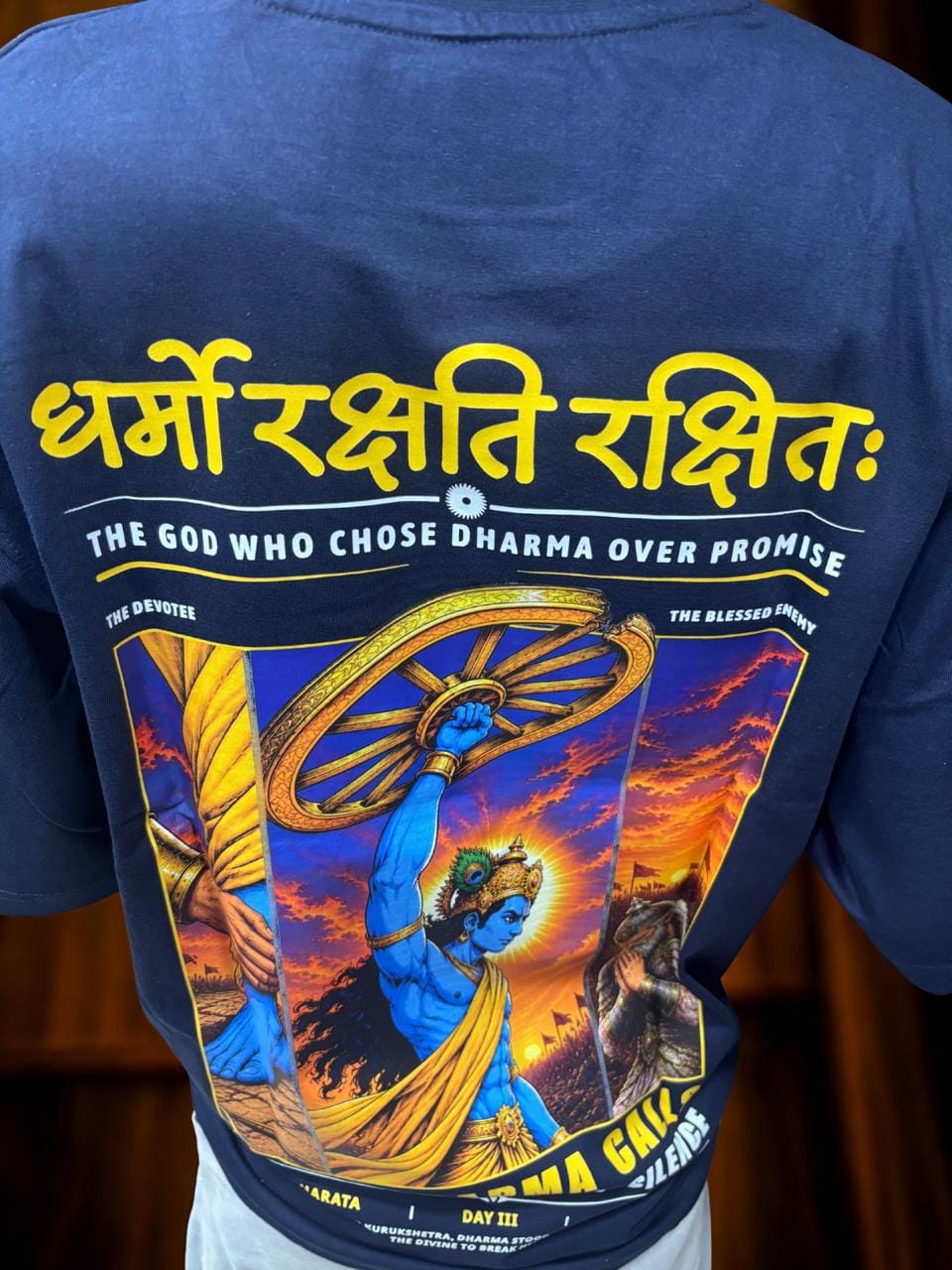 Customer photo review of Dharmo Rakshati Krishna Oversized T-Shirt | Prospera