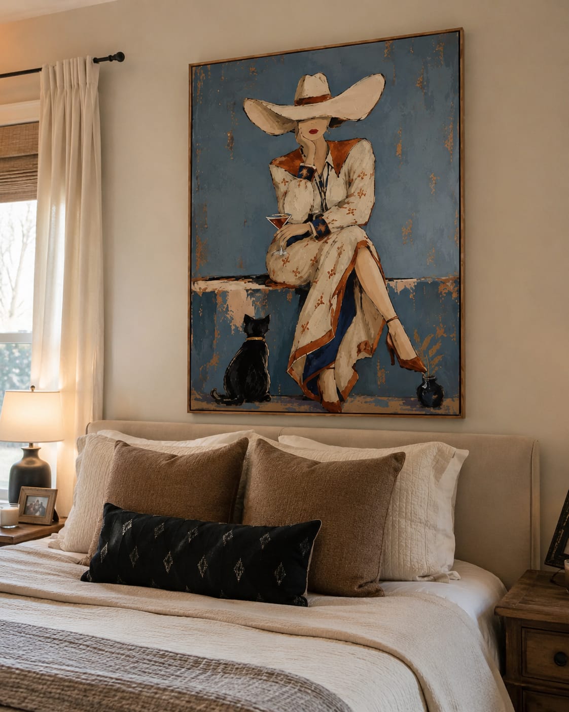 Customer photo review of Blue Hour-Cowgirl Cocktail Oil Painting