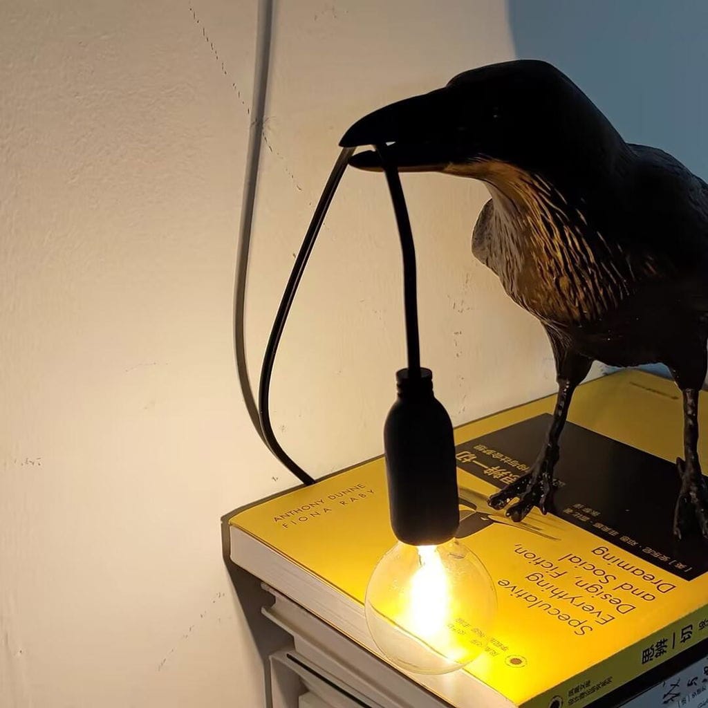 Customer photo review of Table Lamp, Raven Resin Sculpture, E14 Edison Bulb, White or Black