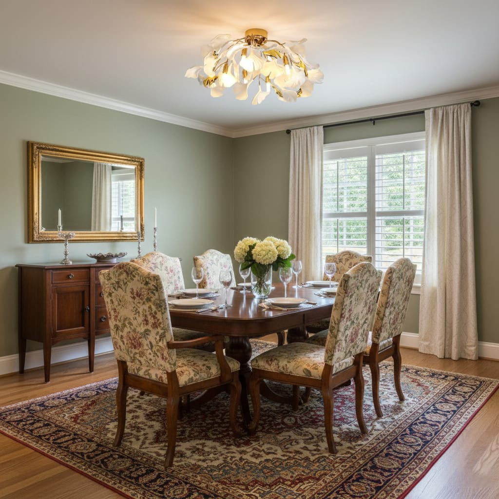 Customer photo review of Ceiling Light, White Ceramic Ginkgo Leaf Shades, G9, Gold Finish