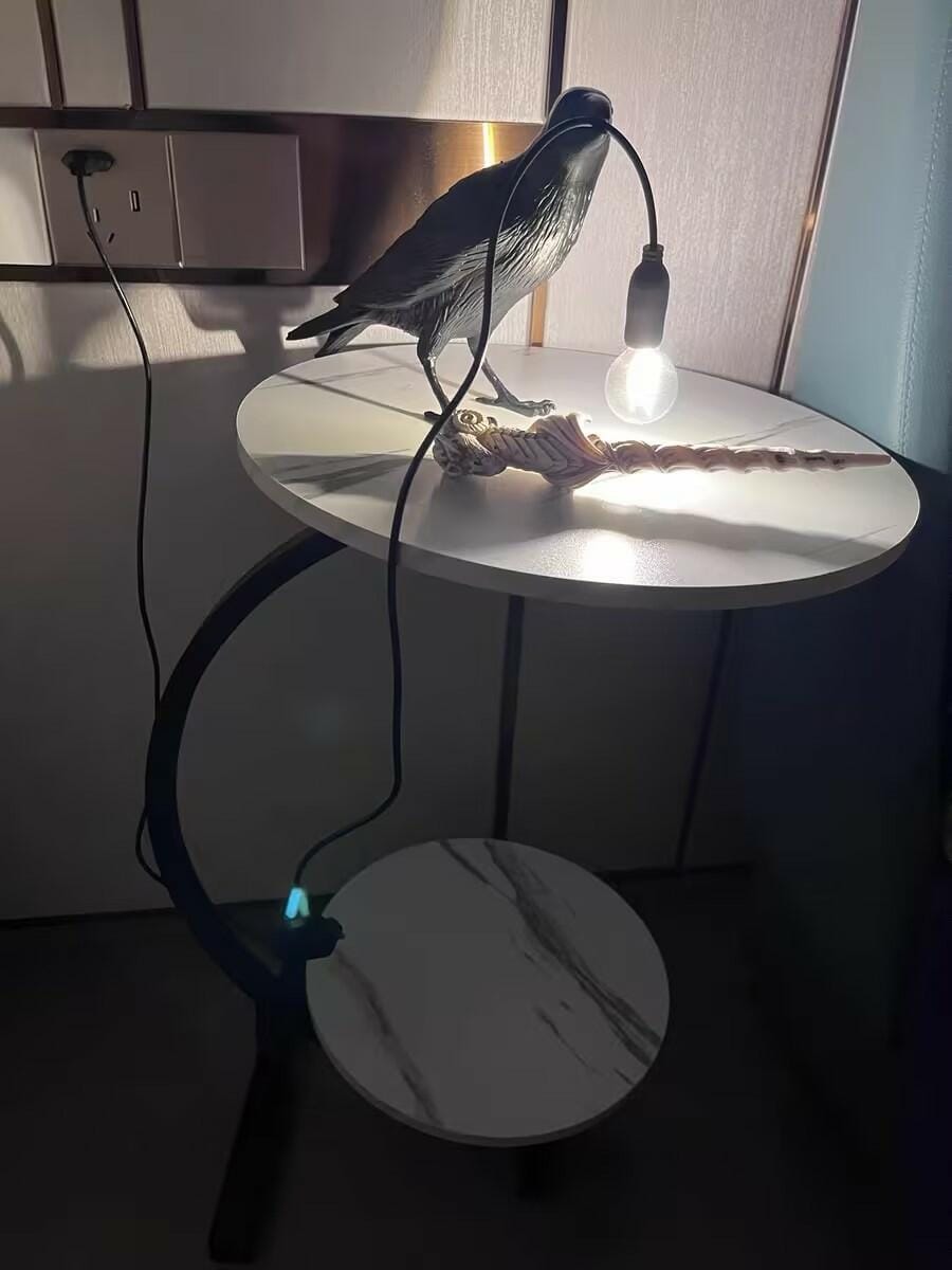 Customer photo review of Table Lamp, Raven Resin Sculpture, E14 Edison Bulb, White or Black