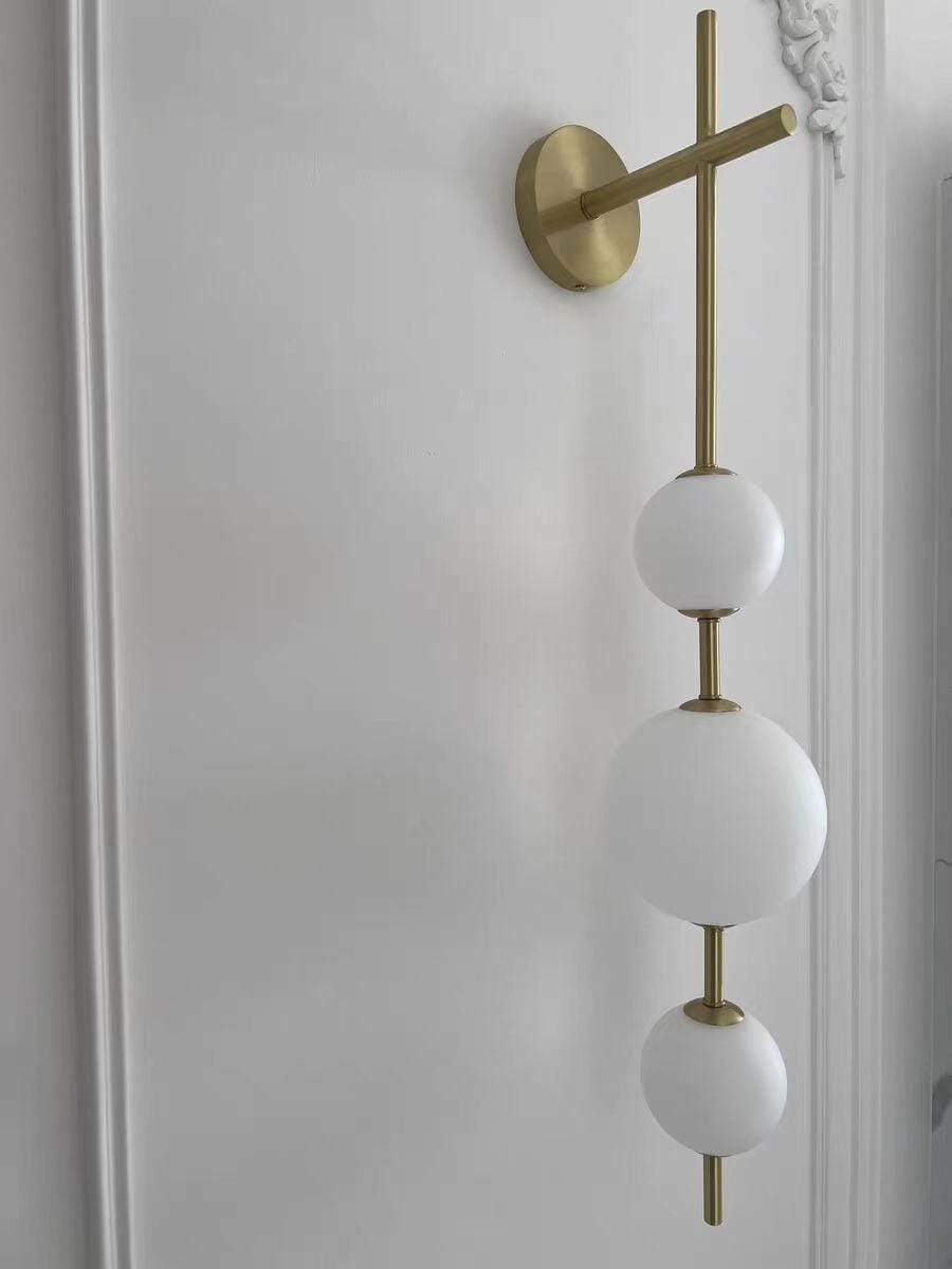 Customer photo review of Wall Lamp, Stacked Glass Globes, Matte White Shades, Integrated LED, Dimmable