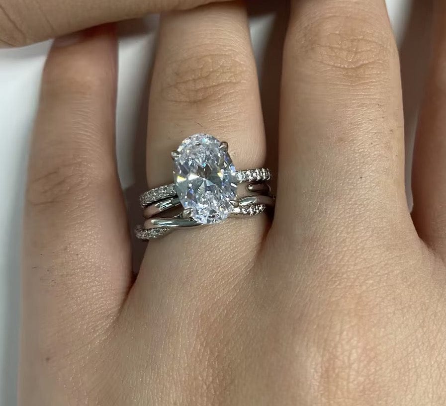 Customer photo review of S925 3PC 4.0Ct Oval Cut Hidden Halo Ring & Twist Band Stackable Statement Ring Sets For Travel
